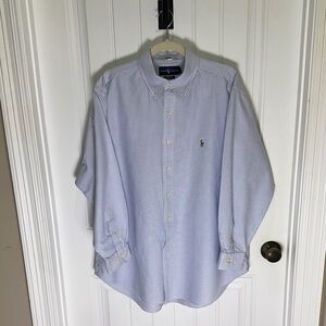 Ralph Lauren Men's Blue and White Pinstripe Shirt